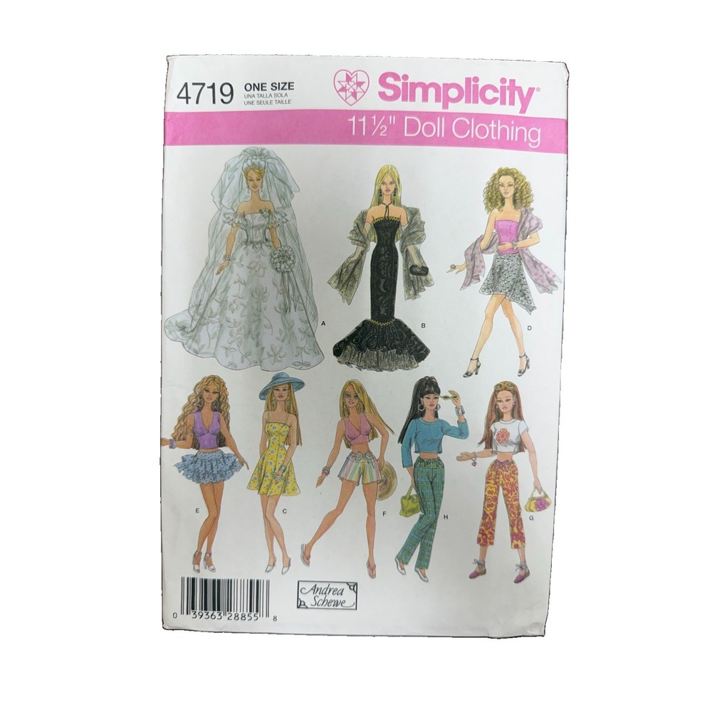 Simplicity 4719 11.5" Fashion Doll Clothes Sewing Pattern UNCUT Y2K 2004
